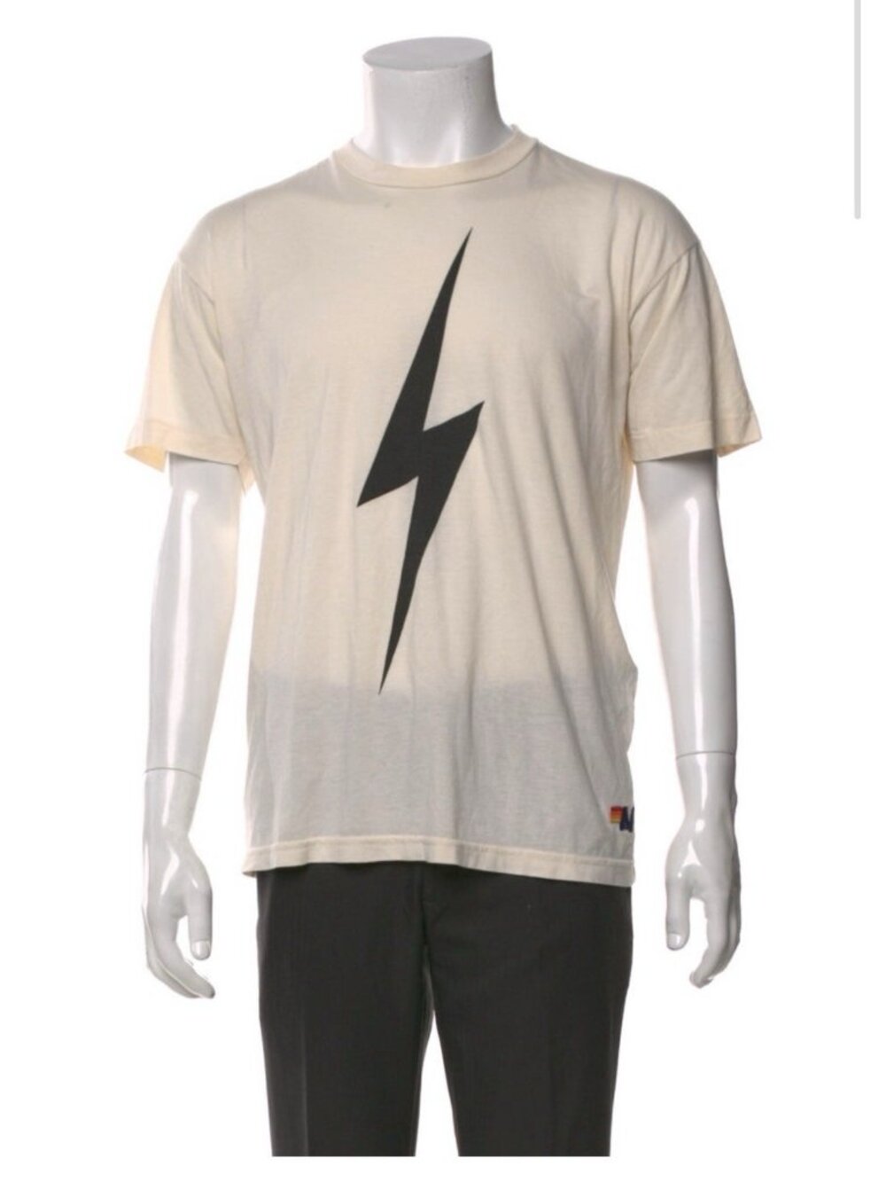 Aviator Nation Authentic men’s black Ivory lightning bolt graphic T Shirt Large